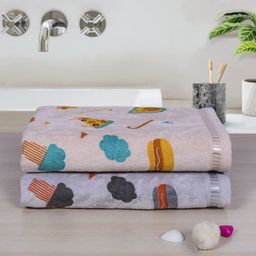 Rangoli Super Soft 100% Cotton Pack Of 2 Food Designed Baby Towels - Grey & Beige-picture-26