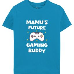Zeezeezoo 100% Cotton Knit Family Theme Half Sleeves Mamus Future Gaming Buddy Text Printed Tee - Blue-picture-3