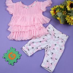 V-Mart Girls Self Design Short Sleeves Top With Capri-picture-26