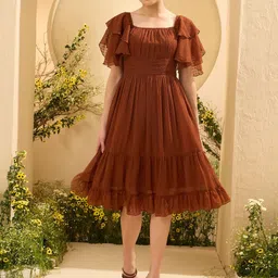 Antheaa Chiffon Tiered Fit & Flare Dress-picture-17