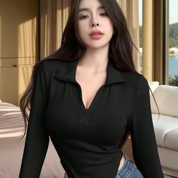 IUGA Women Shirt Collar Ribbed Corset Top-image-37