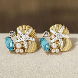 Krelin Gold Plated Artificial Stones Studded & Beaded Quirky Studs-48