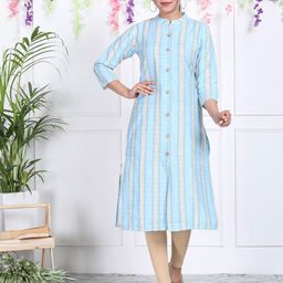 ASANSHI Striped Mandarin Collar Cotton Straight Kurta-picture-48