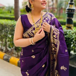 SILKWEAR Ethnic Motifs Zari Silk Cotton Baluchari Saree-51