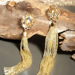 YouBella Gold-Plated Artificial Stones Studded & Beaded Contemporary Drop Earrings-image-58