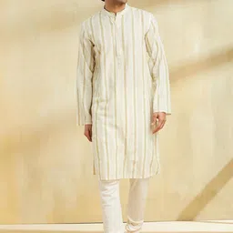 Fabindia Striped Band Collar Straight Cotton Kurta-picture-39