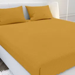 mayfair homes london Yellow Solid 210 TC Cotton Queen Sized Double Bedsheet with 2 Pillow Covers Satin Stripe 2024 Collection-picture-39