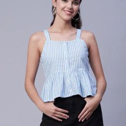 Moomaya Light Blue Striped Peplum Top-picture-21