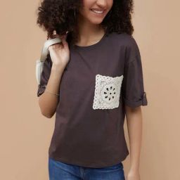 Fame Forever By Lifestyle Brown Cotton Regular Fit Embroidered T-Shirt-picture-43