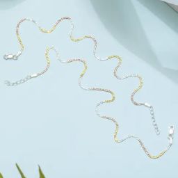Zavya 92.5 Sterling Silver Minimal Triple Tone Figaro Chain Pair of Anklet for Women-image-86