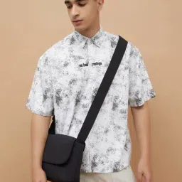 Forca By Lifestyle White Cotton Loose Fit Abstract Shirt-image-79