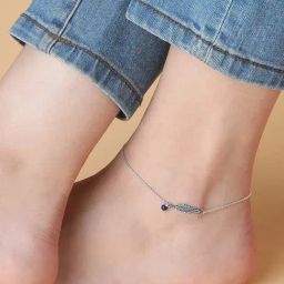 Zavya 92.5 Sterling Silver Leafy Delight Bead Rhodium with Leaf Pattern Anklet for Women-image-61