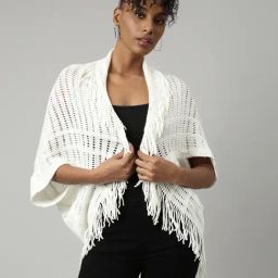 SHOWOFF White Self Design Poncho-image-36