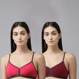 AROUSY Pink & Maroon Cotton T-Shirt Bra - Pack Of 2-image-75
