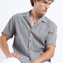 THE BEETEL HOUSE Men Textured Cuban Collar Casual Shirt-picture-27