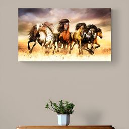 Tushaco Handicrafts Brown & White Seven Horse Canvas Wall Art-image-46