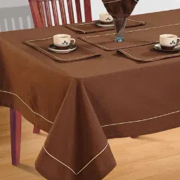 Swayam Brown 12 Seater Cotton 200 TC Table Cloth - Set of 1-19