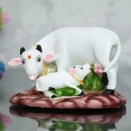 eCraftIndia Polyresin Colorful Cow and Calf Statue-image-38