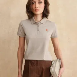 RAREISM Brown Cotton Blend Solid Short Sleeves Polo T-Shirt-image-65