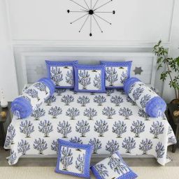 Living Roots Multicolor Jaipuri Printed Cotton Diwan Set Of 8 Pieces-image-3