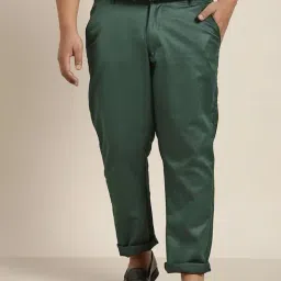 Sojanya Green Cotton Regular Slim Fit Flat Front Trousers-image-92