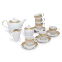 Home4U 'Aura' White & Golden Porcelain Tea Set-image-7