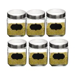 Femora Cuboid Transparent Glass Storage Jars (750 ml) - Set of 6-18