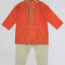 Many Frocks Kids Orange & Beige Cotton Embellished Kurta Set-picture-15