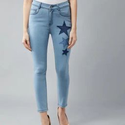DOLCE CRUDO Light Blue Embellished Skinny Fit Jeans-picture-10