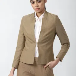 Van Heusen Khaki Cotton Regular Fit Blazer-image-3