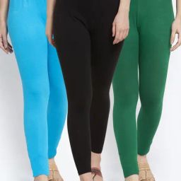 Gracit Black & Green Mid Rise Leggings - Pack Of 3-image-83