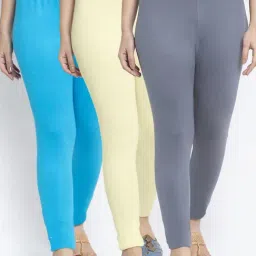 Gracit Grey & Cream Mid Rise Leggings - Pack Of 3-image-88
