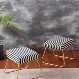 Nestroots Printed Black Cotton Foot Rest Ottoman for Living Room- Set of 2-2