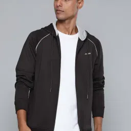 ALCIS Black Slim Fit Hooded Jacket-image-78