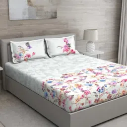 GM 'Matthiola' Multicolor Cotton 150 TC Double Bedsheet with 2 Pillow Covers-image-56