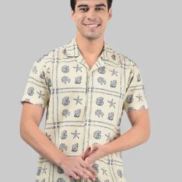 Numero Uno Beige Cotton Relaxed Fit Printed Shirt-image-15