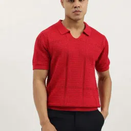 United Colors Of Benetton Red Cotton Regular Fit Self Pattern Polo T-Shirt-picture-12