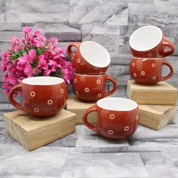 laghima jadon Brown Printed Ceramic Glossy Cups Set of 6-41