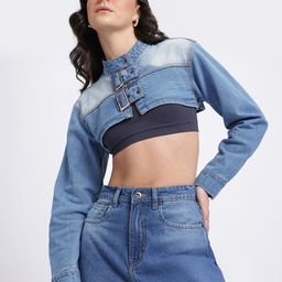glitchez Y2K Revival Buckle Fastening Denim Crop Jacket-image-27