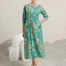 Libas Blue Floral Printed Straight Kurta-picture-5