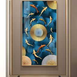 THE NEXT DECOR Blue & Gold-Toned Serenity Glass Finish Vertical Wall Art-image-89