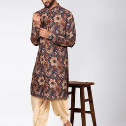 KISAH Men Maroon & Blue Abstract Printed Kurta image 1
