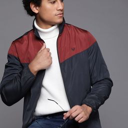 Allen Solly Sport Men Navy Blue & Red Colourblocked Tailored Jacket-image-51