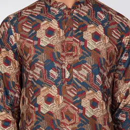 KISAH Men Maroon & Blue Abstract Printed Kurta image 2