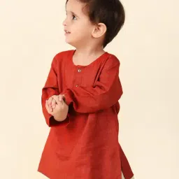 Fabindia Kids Red Solid Full Sleeves Kurta-picture-9