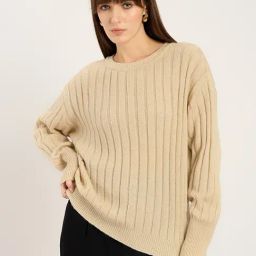 FEMMELLA Beige Relaxed Fit Striped Sweater-image-53