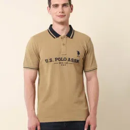 U.S. Polo Assn. Brown Cotton Slim Fit Logo Printed Polo T-Shirt-picture-1