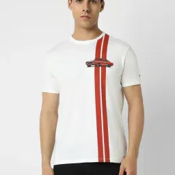 Van Heusen White Cotton Regular Fit Striped T-Shirt-picture-3
