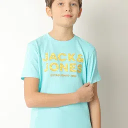 Jack & Jones Junior Aqua Blue Graphic Print T-Shirt-image-69