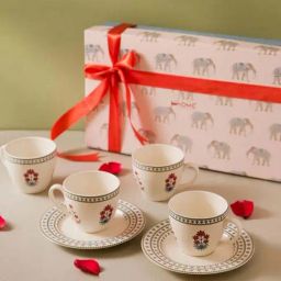 Fabindia Home Ramya Multi Ceramic Cups & Saucers (180ml) - Set of 8-38